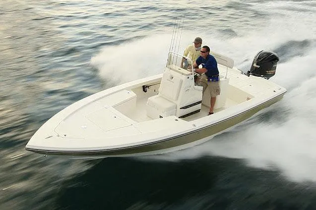 Slide: The Image of Manufacturer Provided Image: 2026 Pathfinder 2300 HPS boat speeding on water with two passengers. - 1