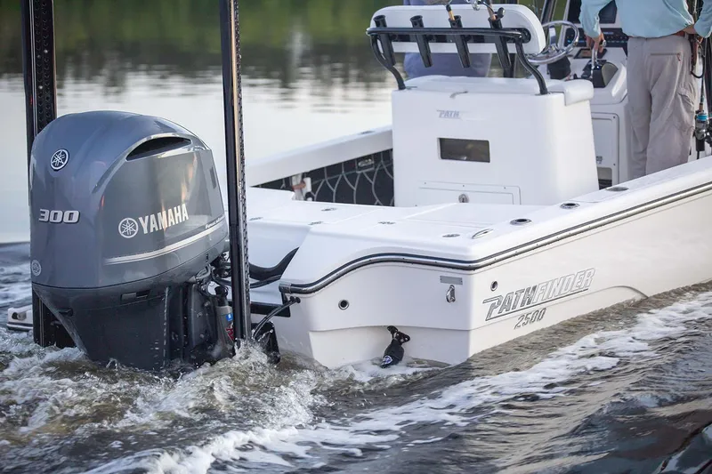 Slide: The Image of Manufacturer Provided Image: 2026 Pathfinder 2500 Hybrid boat with Yamaha 300 engine on water. - 3