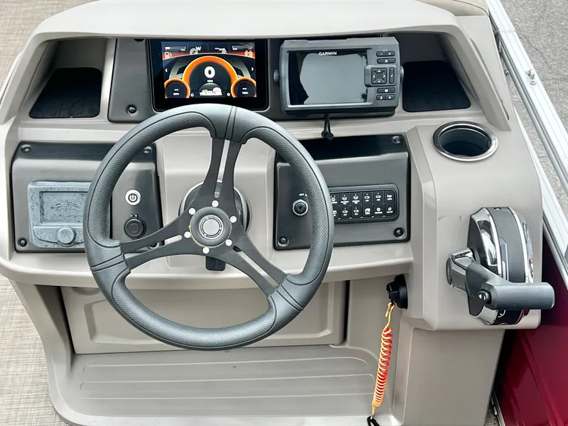 Slide: The Image of Dashboard of Sun Tracker 20' PARTY BARGE DLX 2024. - 20