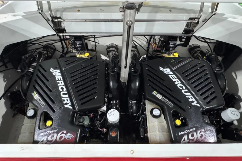 Slide: The Image of Twin Mercury MerCruiser 496 engines in a 2002 Baja .38 Special boat. - 10