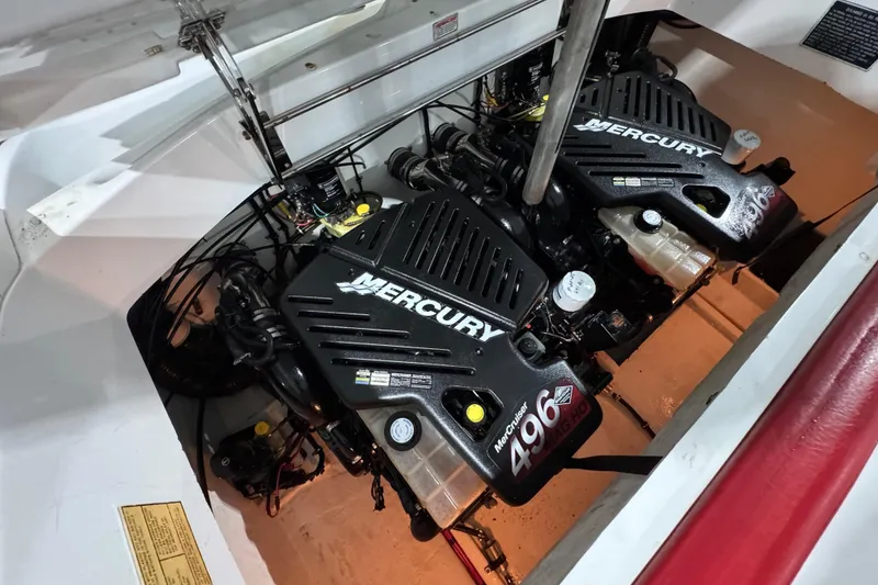 Slide: The Image of Engine compartment of a 2002 Baja .38 Special with twin Mercury MerCruiser 496 engines. - 11