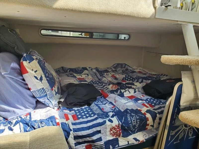 Slide: The Image of Interior of a 1996 Larson Cabrio 280 with cozy bed. - 7
