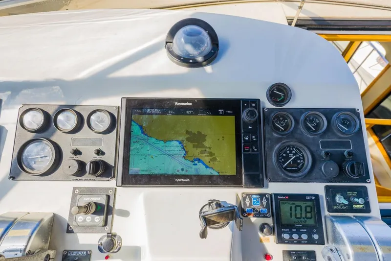 Slide: The Image of Control panel of a 1996 Navigator 5300 Classic yacht with navigation instruments. - 24