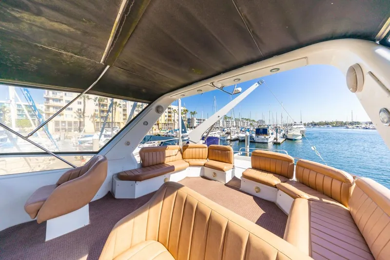 Slide: The Image of Luxurious 1996 Navigator 5300 Classic yacht interior with marina view. - 27