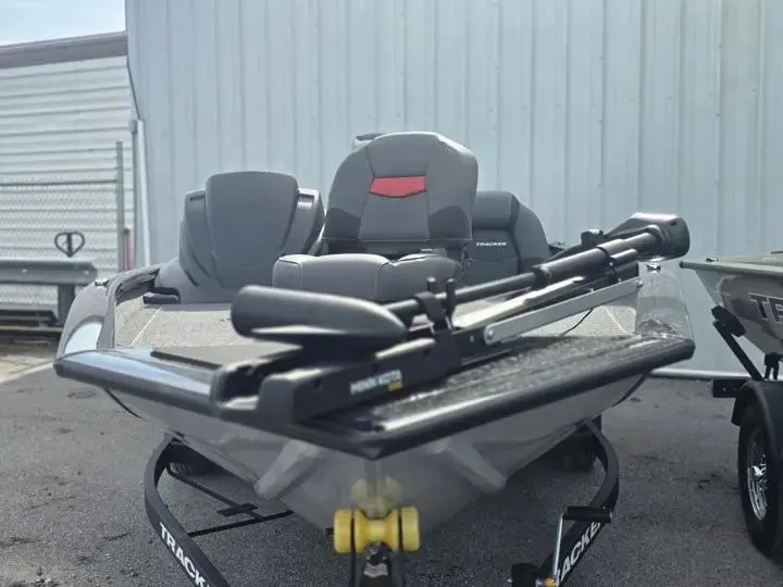 Slide: The Image of 2026 Tracker Pro Team 175 boat on trailer, close-up view. - 10