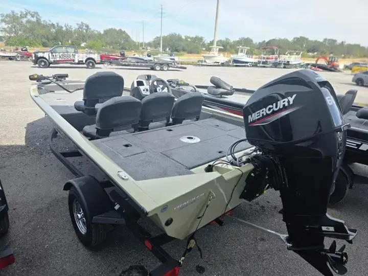 Slide: The Image of 2026 Tracker Pro Team 175 Crappie Edition with Mercury engine on trailer. - 3