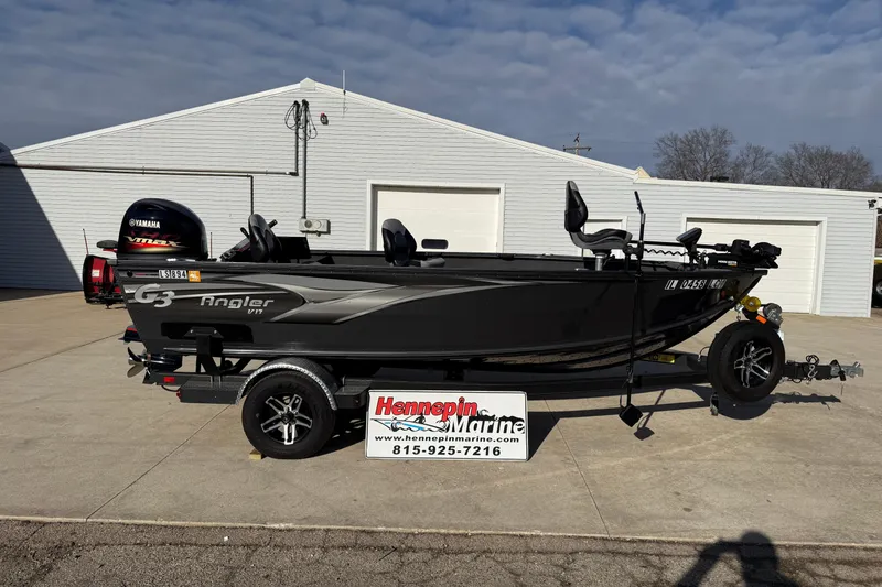 The Image of 2022 G3 Angler V17 T fishing boat with Yamaha engine, displayed at Hennepin Marine dealership. - 0