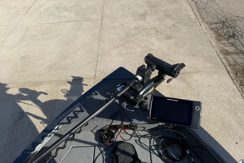 Slide: The Image of 2022 G3 Angler V17 T boat with trolling motor and fish finder on deck. - 10