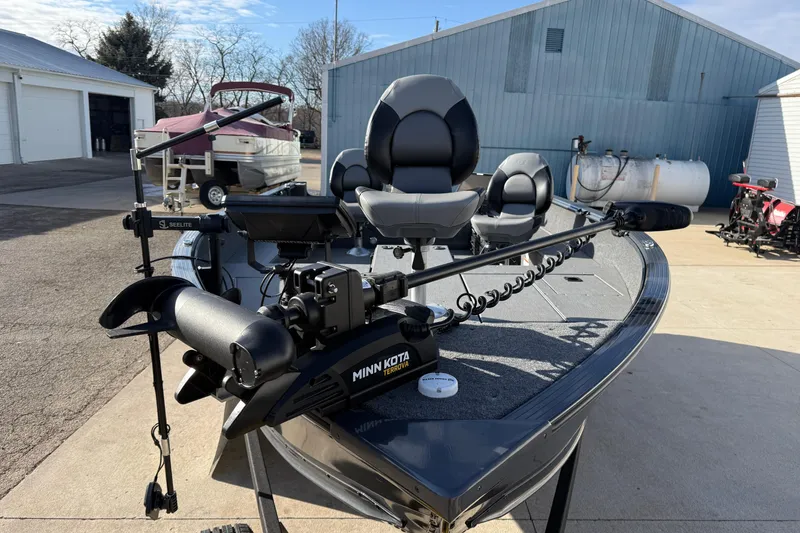 Slide: The Image of 2022 G3 Angler V17 T fishing boat with Minn Kota trolling motor. - 2