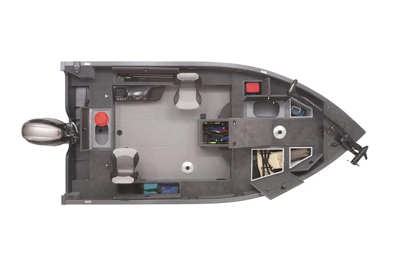 Slide: The Image of Manufacturer Provided Image: 2022 G3 Angler V17 T fishing boat, top view, showing seating, storage, and motor. - 33