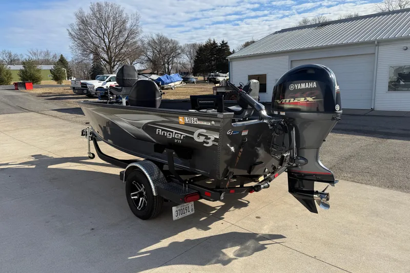 Slide: The Image of 2022 G3 Angler V17 T boat with Yamaha VMAX engine on trailer. - 5