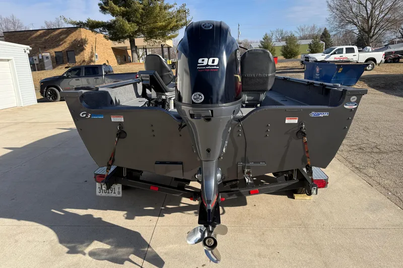 Slide: The Image of 2022 G3 Angler V17 T boat with 90 HP motor on trailer. - 6