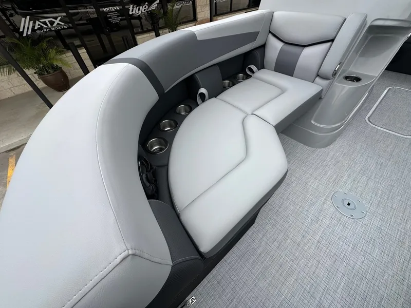 Slide: The Image of Luxurious seating in Trifecta 22 UL CS pontoon boat, 2026 model. - 26