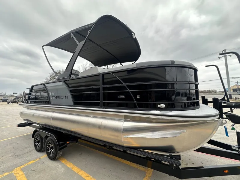 Slide: The Image of 2026 Trifecta 22 UL CS pontoon boat on trailer. - 7