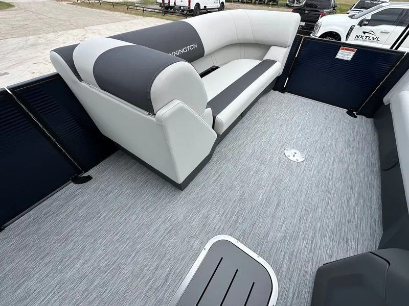Slide: The Image of Interior of 2026 Bennington 22 S STERN RADIUS with gray upholstery. - 20