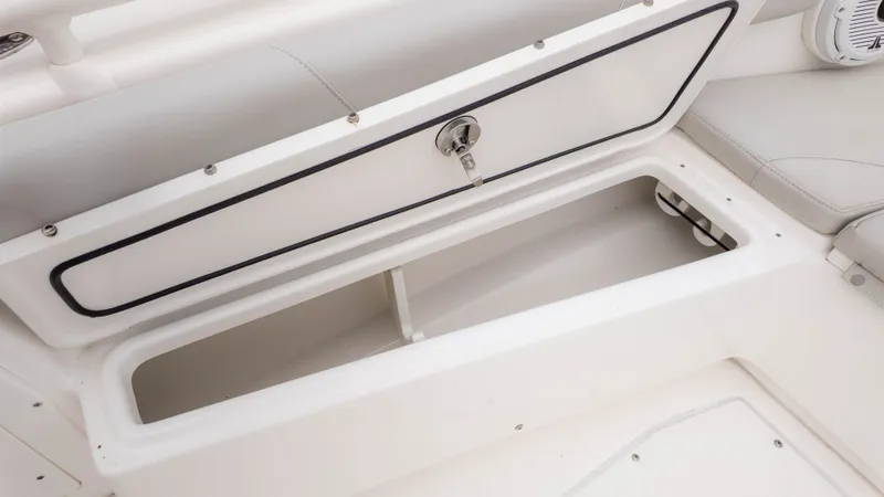 Slide: The Image of Storage compartment in Everglades 243 Center Console boat, 2020 model. - 22