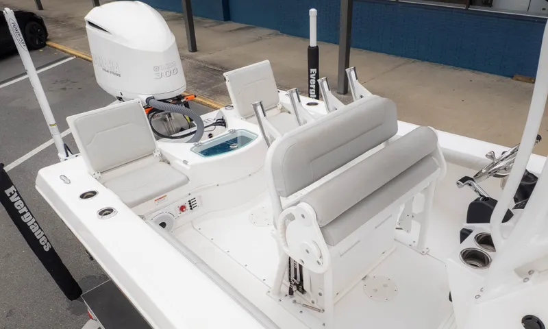 Slide: The Image of Interior view of Everglades 243 Center Console boat, year 2020. - 8
