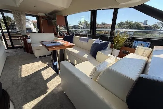 Slide: The Image of Luxurious 2015 Prestige 500 yacht kitchen with modern appliances and scenic water view. - 30