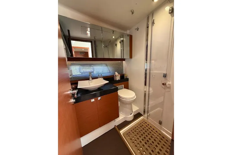 Slide: The Image of Staircase leading to cabin interior of 2015 Prestige 500 yacht. - 47