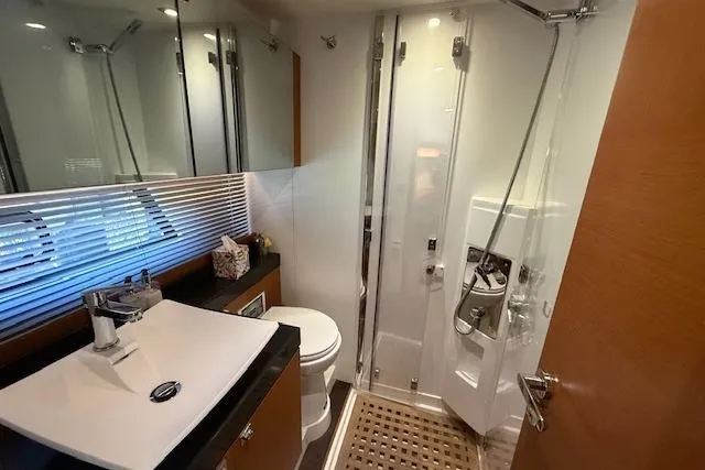 Slide: The Image of Luxurious cabin interior of 2015 Prestige 500 yacht with cozy bedding. - 48