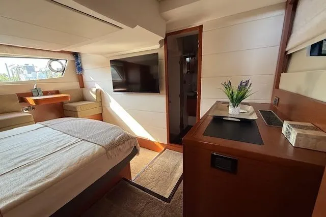 Slide: The Image of Luxurious bathroom in 2015 Prestige 500 yacht with modern fixtures and elegant design. - 53