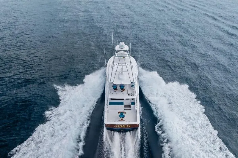 Slide: The Image of Aerial view of 2005 Viking 61 Convertible yacht cruising on open water. - 8