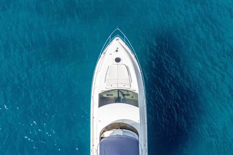 Slide: The Image of Aerial view of 2009 Fairline 48 Phantom yacht on clear blue water. - 7