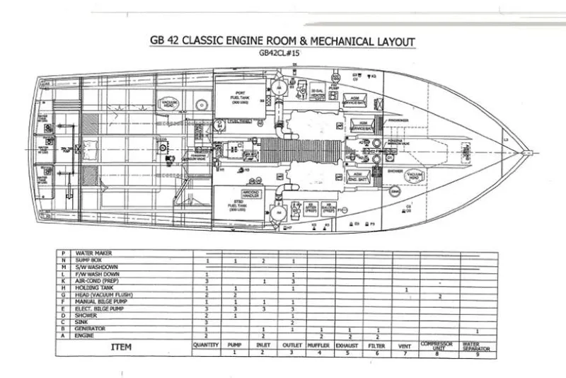 Slide: The Image of Diagram of 2002 Grand Banks 42 Classic engine room and mechanical layout. - 8