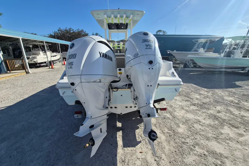 Slide: The Image of 2026 Key West 263 FS boat with dual Yamaha 300 V6 outboard engines. - 3