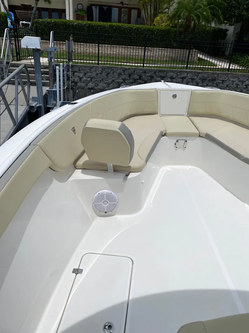 Slide: The Image of Interior view of a 2020 Century 3200 boat with seating area. - 12