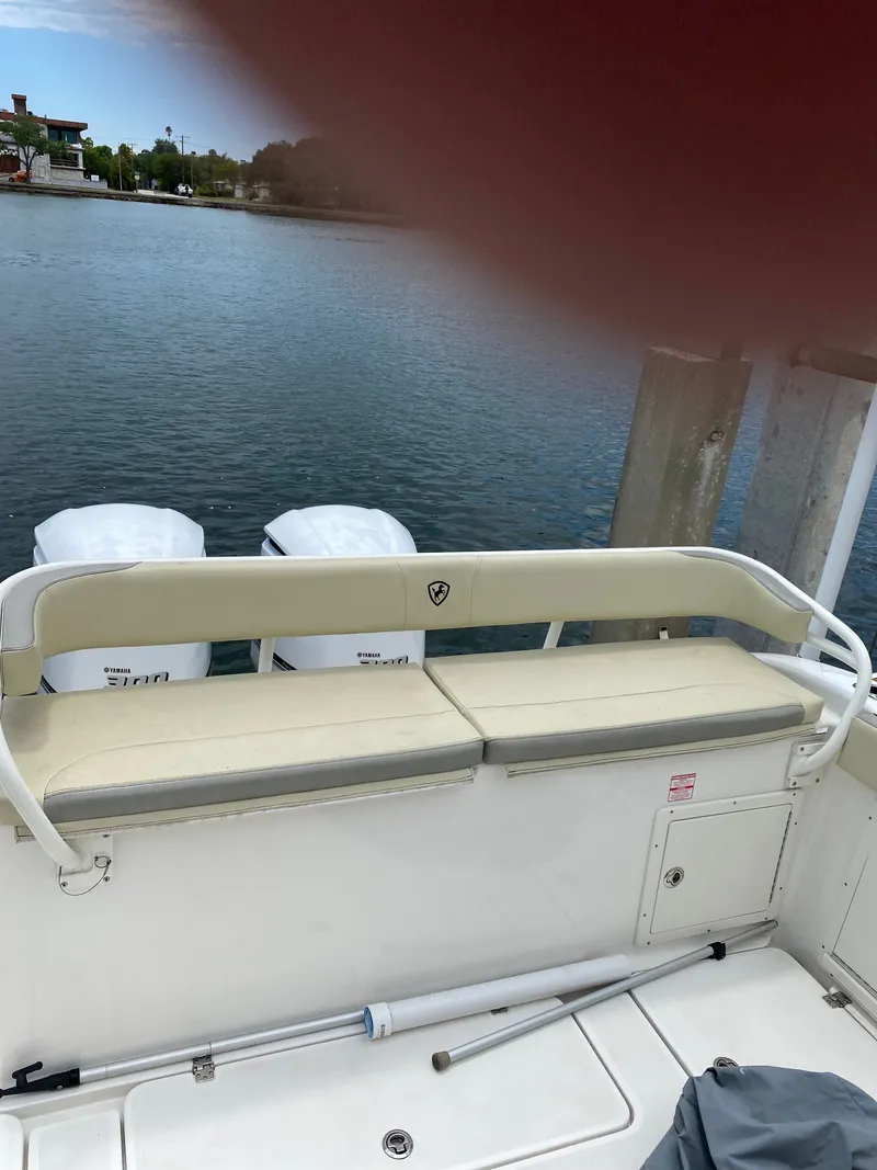 Slide: The Image of Century 3200 boat from 2020 docked with engines. - 17