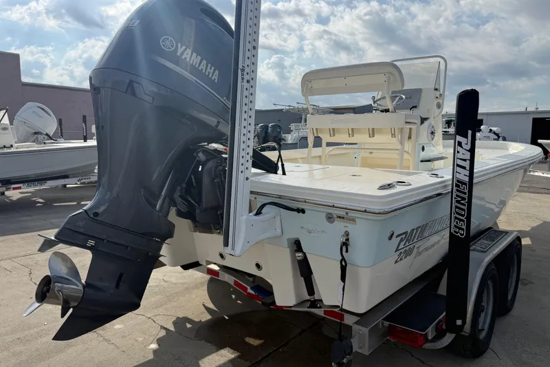 Slide: The Image of 2015 Pathfinder 2200 Tournament Edition boat with Yamaha outboard motor on trailer. - 14