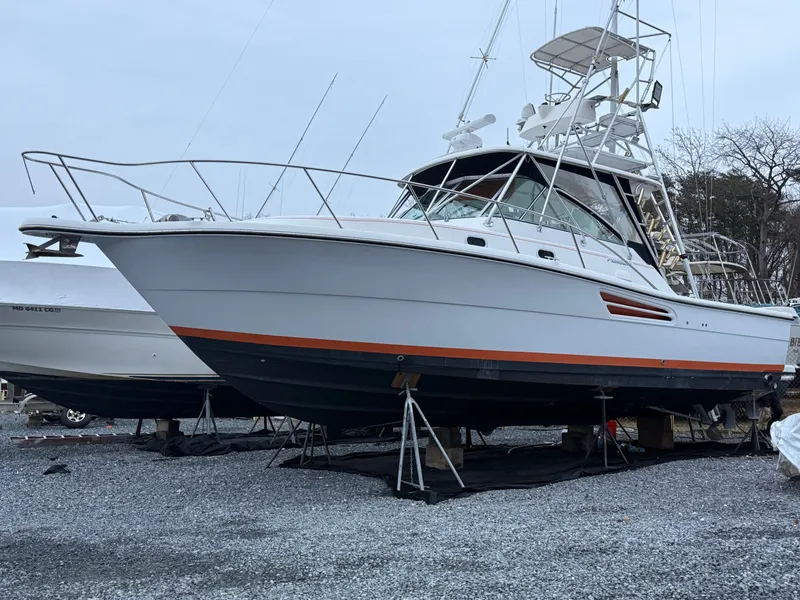 The Image of 2003 Pursuit 3400 Express boat on gravel lot. - 0