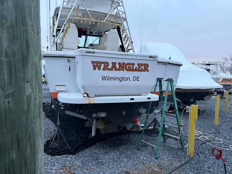 Slide: The Image of 2003 Pursuit 3400 Express boat in dry dock, Wilmington, DE. - 2