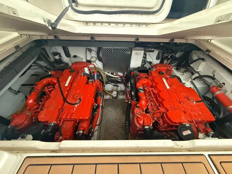 Slide: The Image of Engine room of a 2003 Pursuit 3400 Express boat. - 3