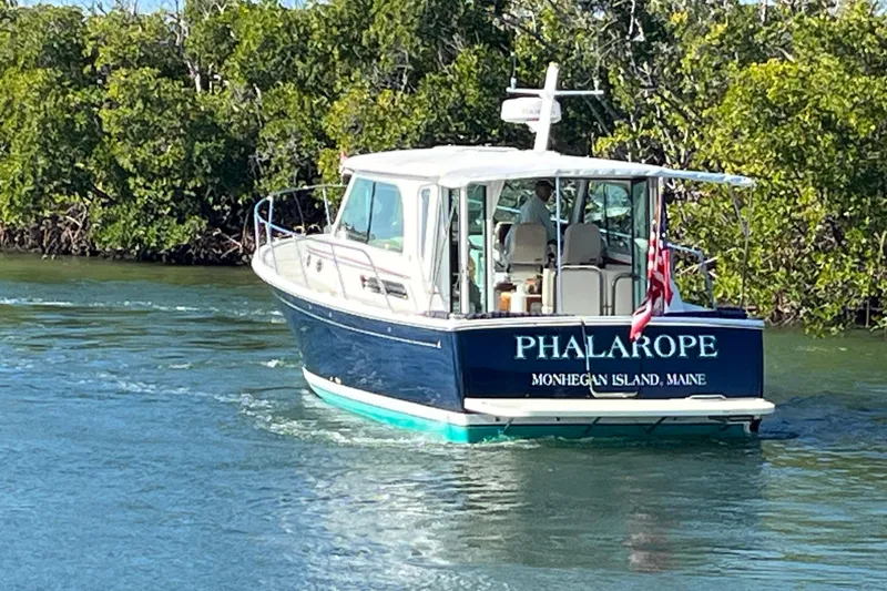 Slide: The Image of 2017 Back Cove 37 boat "Phalarope" cruising near Monhegan Island, Maine. - 16