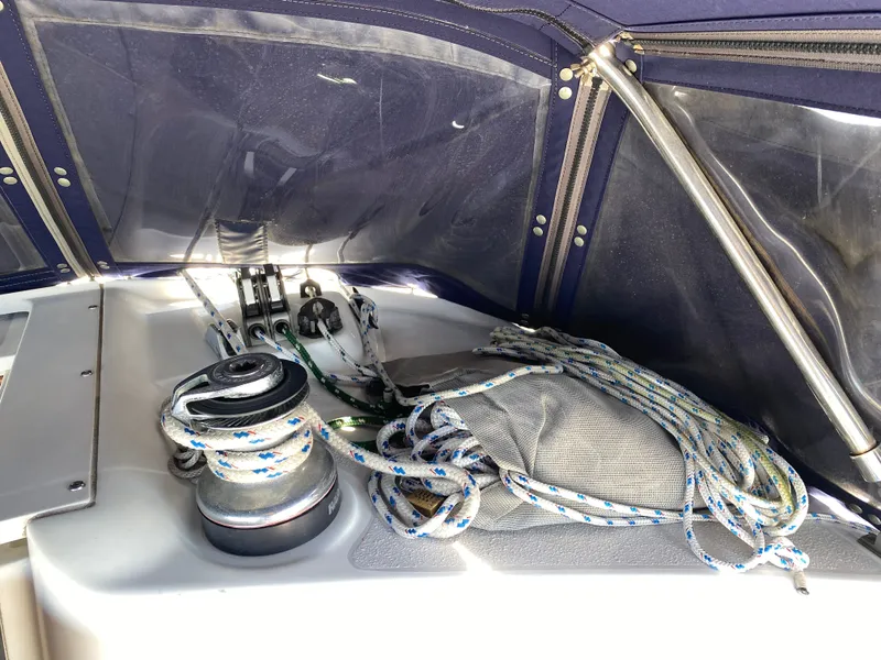 Slide: The Image of Catalina 350 sailboat, 2003, with ropes and winch in cockpit. - 10