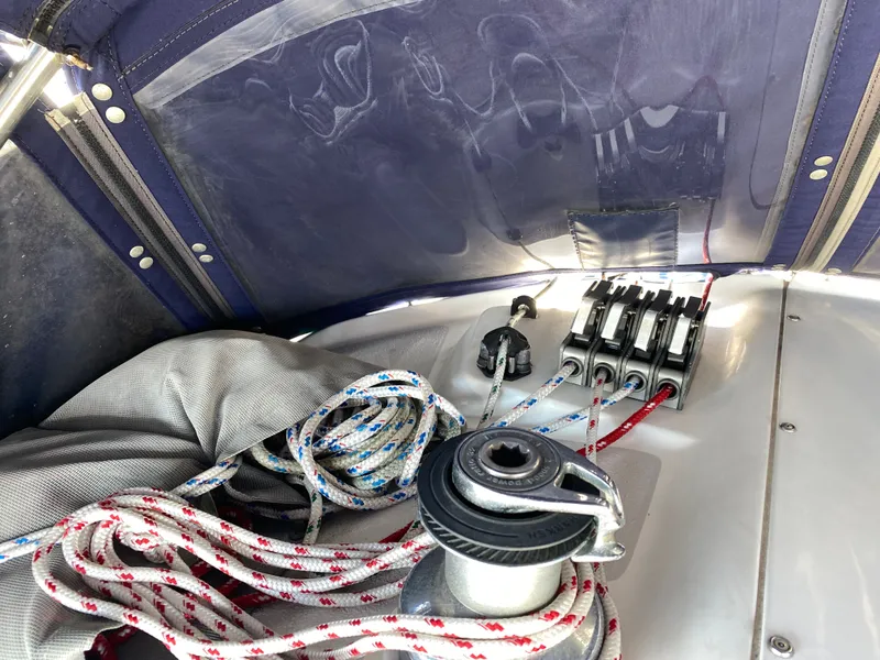 Slide: The Image of Catalina 350 sailboat, 2003, featuring ropes and winch. - 8