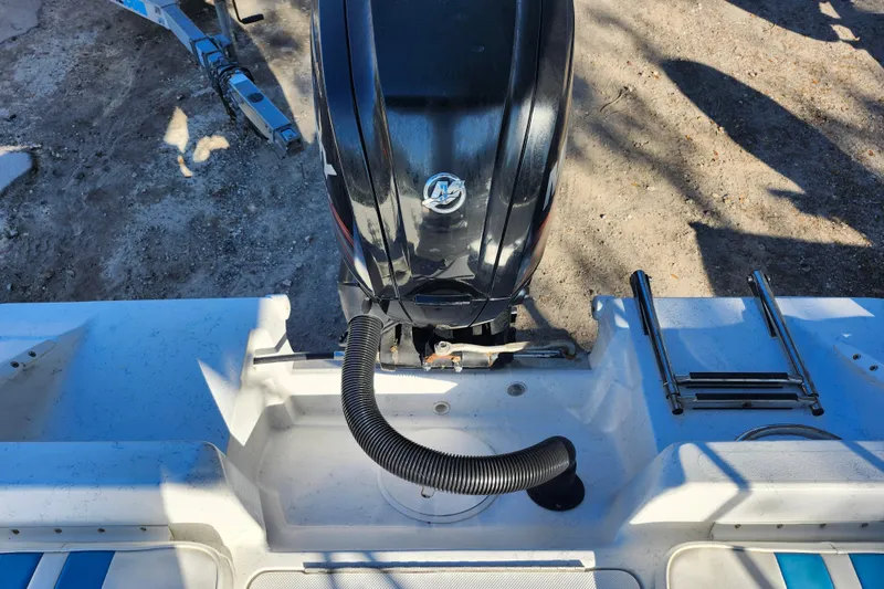 Slide: The Image of 2018 Glasstream 17 CCR boat with outboard motor and ladder, viewed from above. - 28