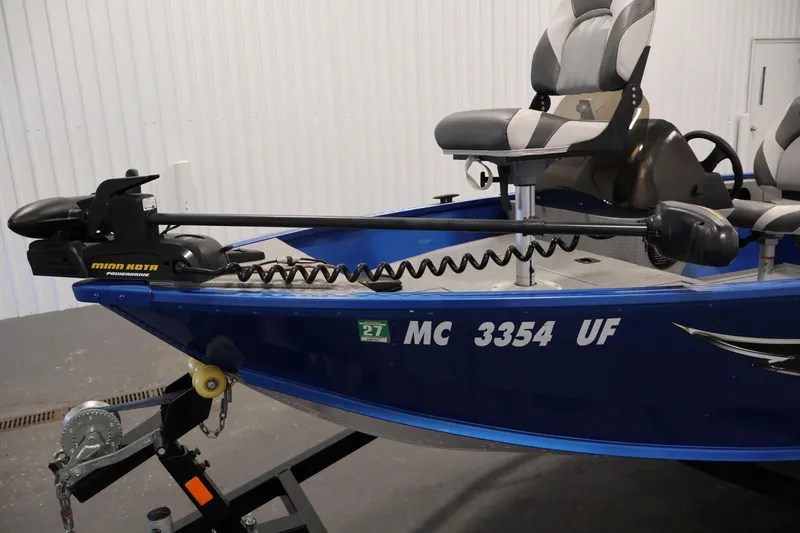 Slide: The Image of 2017 Polar Kraft Outlander 156 SC boat with Minn Kota PowerDrive trolling motor. - 11