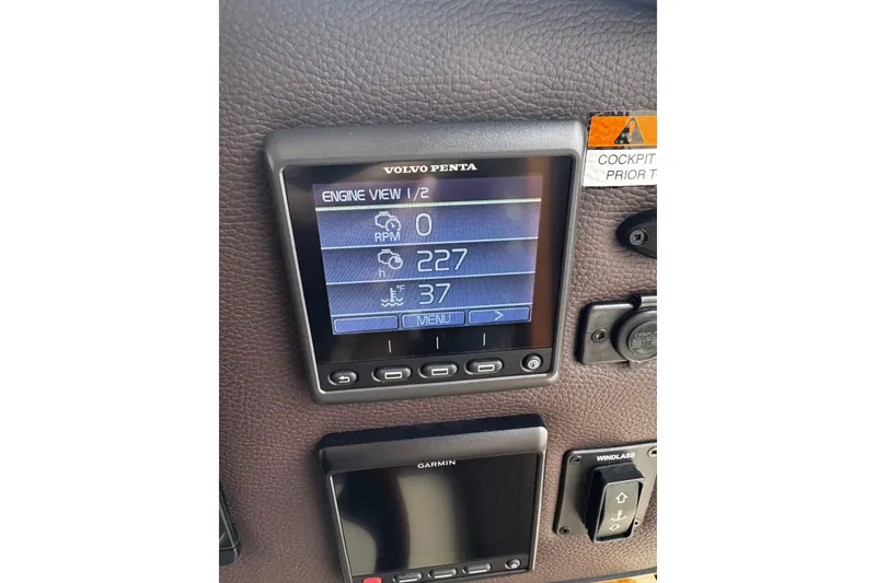 Slide: The Image of Volvo Penta engine display on 2023 Ranger Tug R-31 CB dashboard. - 9