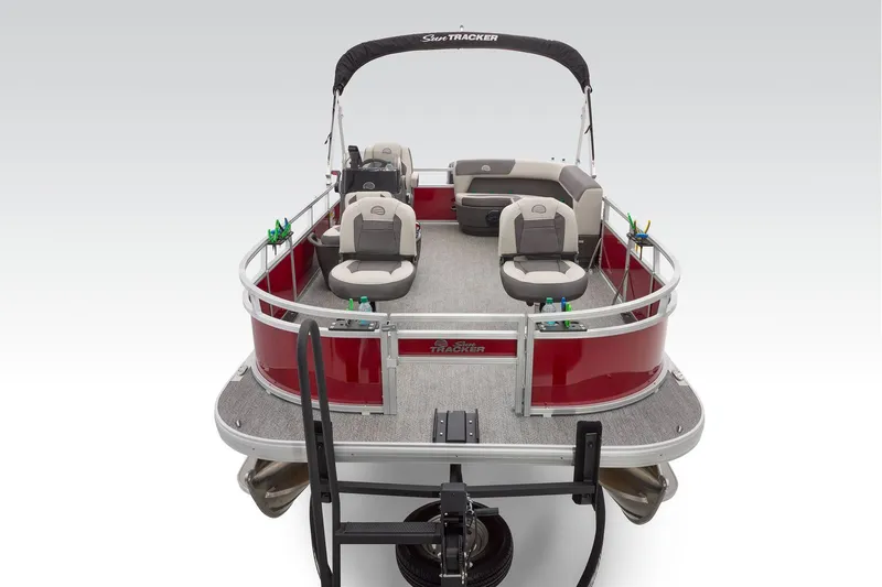 Slide: The Image of Manufacturer Provided Image: 2026 Sun Tracker Bass Buggy 16 XL Select pontoon boat, red exterior, spacious seating. - 35