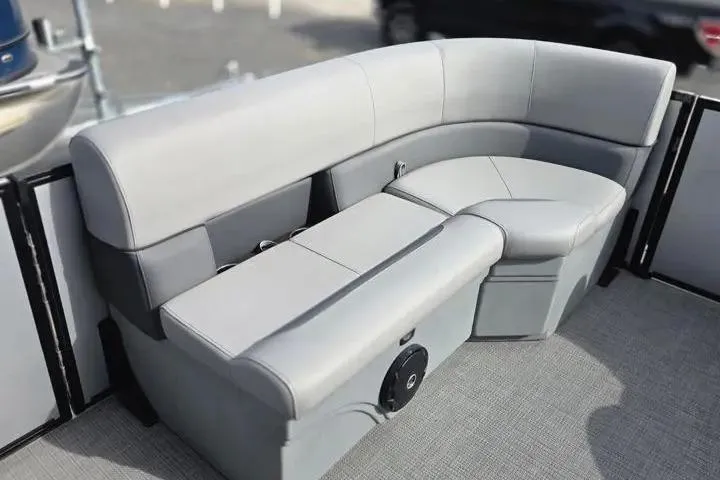 Slide: The Image of 2026 Sun Tracker Bass Buggy 16 XL Select boat seating, featuring gray cushioned seats. - 8