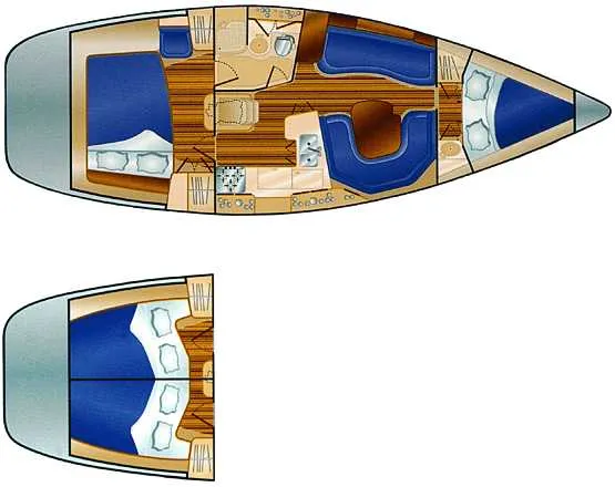 Slide: The Image of Floor plan of the 1999 Hunter 380 sailboat. - 28