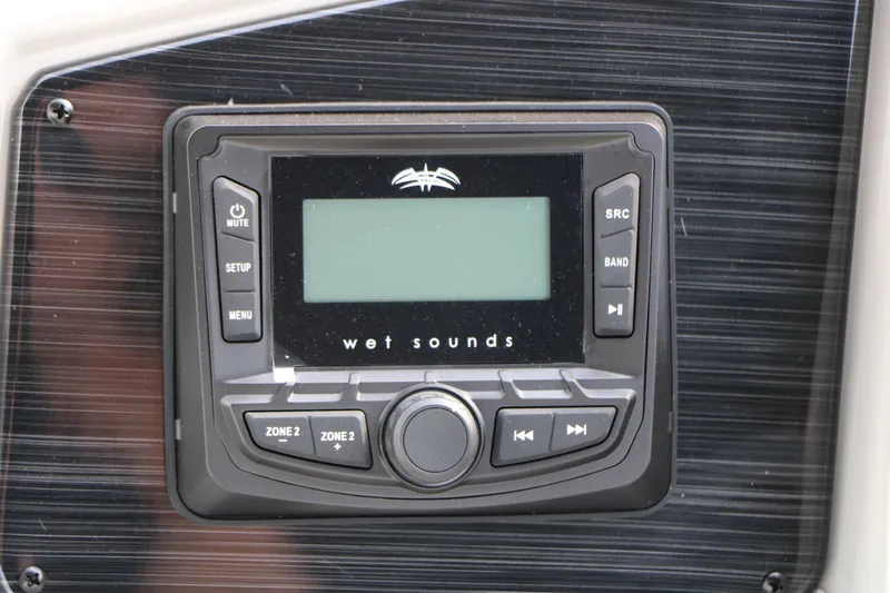 Slide: The Image of Wet Sounds audio system in 2025 Sylvan MIRAGE 822 CLZ DH boat dashboard. - 28