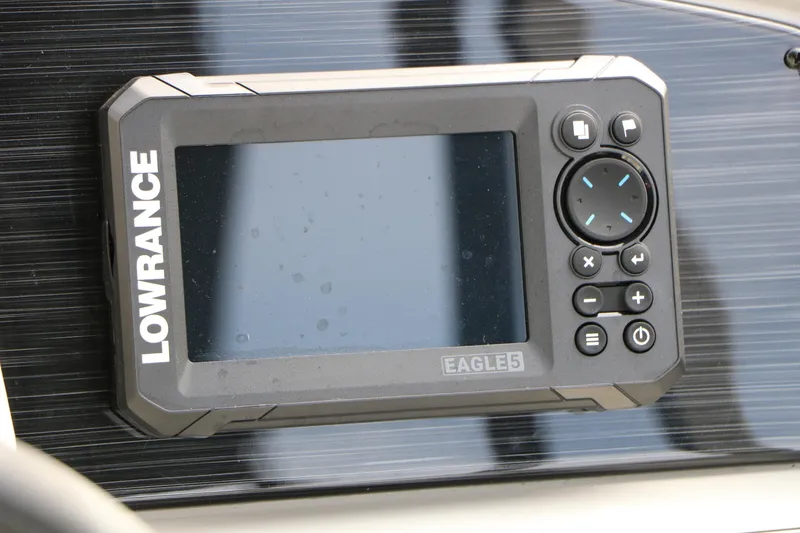 Slide: The Image of Lowrance Eagle 5 fishfinder on 2025 Sylvan MIRAGE 822 CLZ DH dashboard. - 29