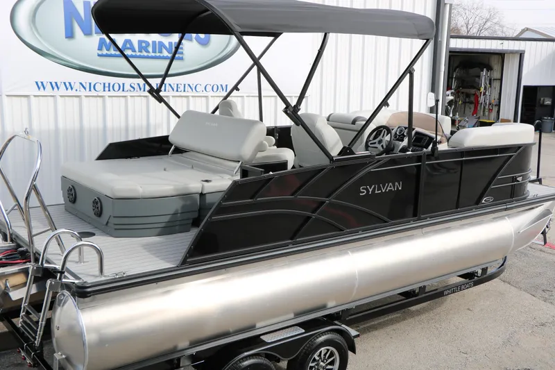 Slide: The Image of 2025 Sylvan MIRAGE 822 CLZ DH pontoon boat with sleek design and comfortable seating. - 33