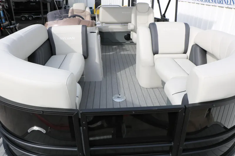 Slide: The Image of 2025 Sylvan MIRAGE 822 CLZ DH pontoon boat with luxurious seating and modern design. - 8