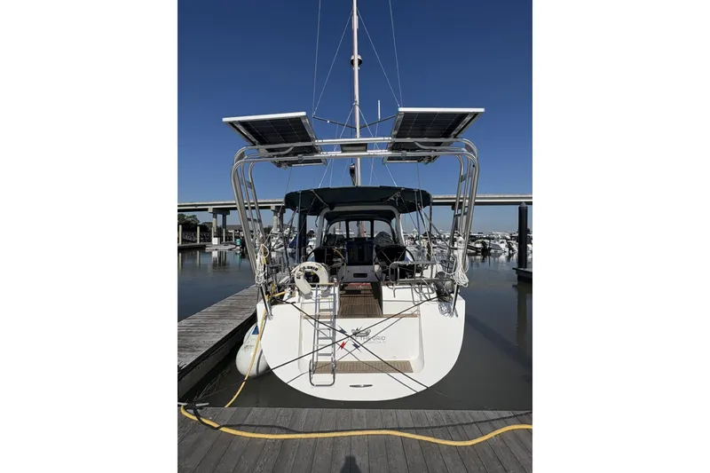 Slide: The Image of 2024 Southerly 420 yacht with an arch and solar panels. - 6