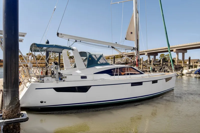 Slide: The Image of 2024 Southerly 420 sailboat docked at marina, featuring sleek design and modern amenities. - 7